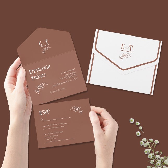 Invitación Todo En Uno Boda Simple Moderna Caliente Cocoa (Subido por el creador)
