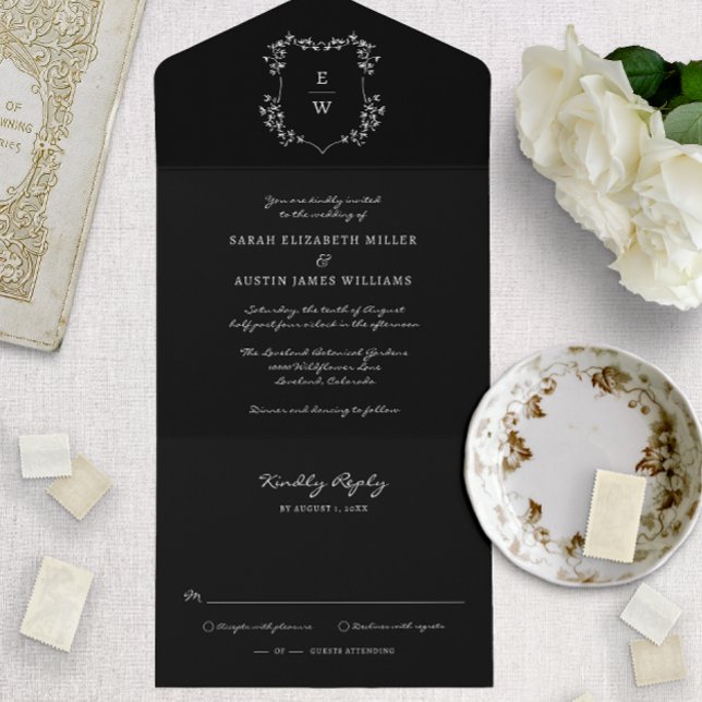 Invitación Todo En Uno Boda simple negro (Subido por el creador)
