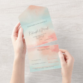 Invitación Todo En Uno Boda simple para pastel y turquesa