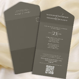 Invitación Todo En Uno Boda simple Personalizado de código QR de color ma
