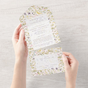 Invitación Todo En Uno Boda Spring Boho Wildflower Pampas