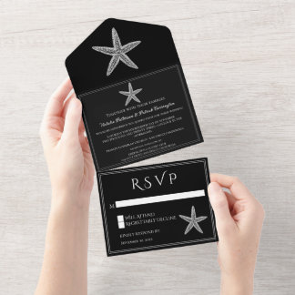 Invitación Todo En Uno Boda Starfish negro