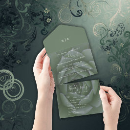 Invitación Todo En Uno boda suculento de sage green monogram