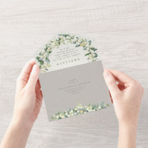Invitación Todo En Uno Boda Taupe formal/Crema de nieve+Eucalipto