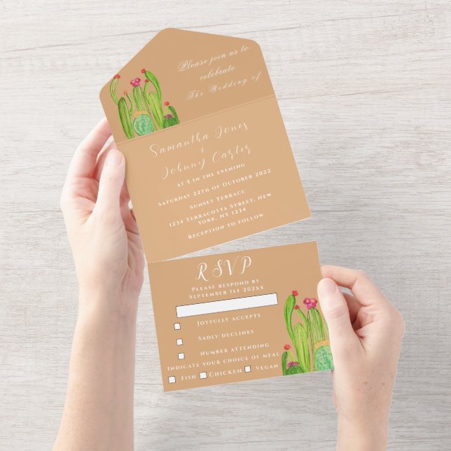 Invitación Todo En Uno Boda Terracotta Cactus Desierto México Arizona (desgarro)