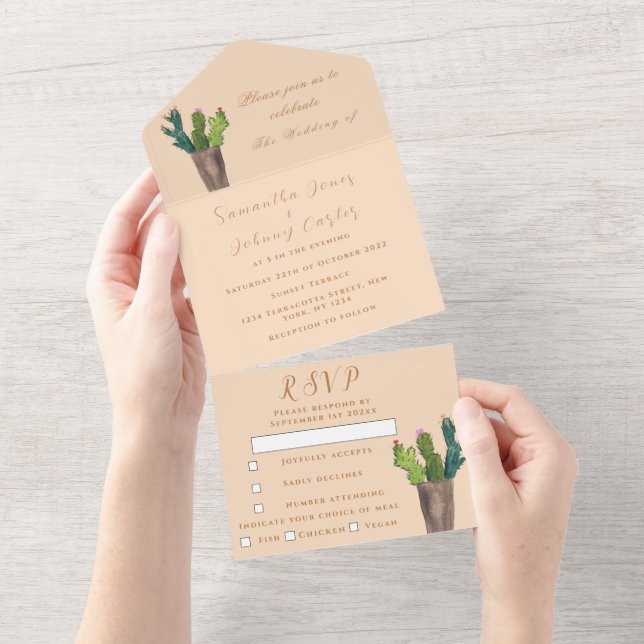 Invitación Todo En Uno Boda Terracotta Cactus Desierto México Arizona (desgarro)