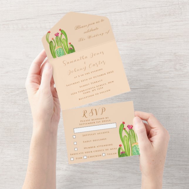 Invitación Todo En Uno Boda Terracotta Cactus Desierto México Arizona (desgarro)
