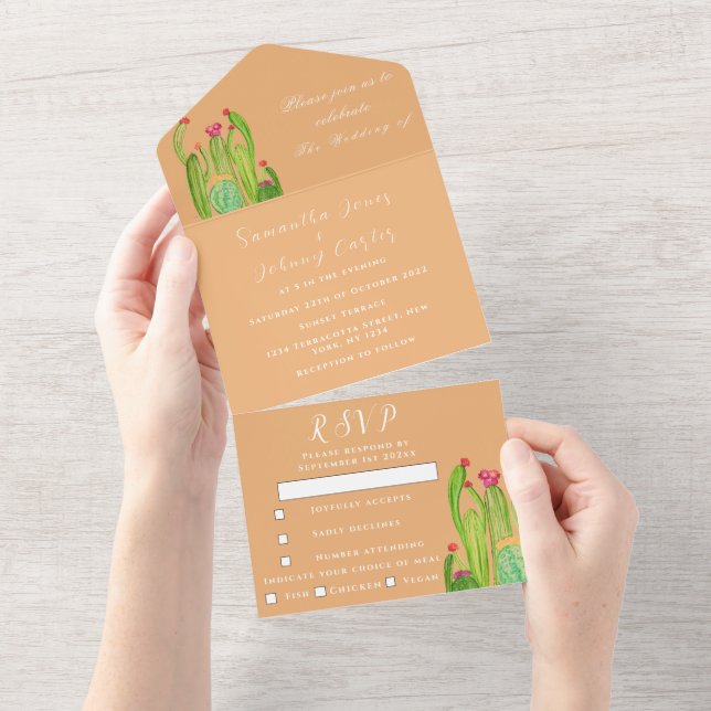 Invitación Todo En Uno Boda Terracotta Cactus Desierto México Arizona (desgarro)