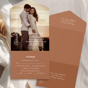 Invitación Todo En Uno Boda Terracotta elegante de fotografía moderna