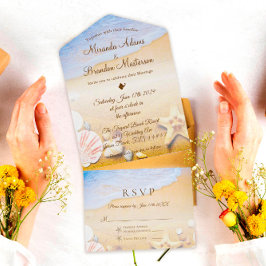 Invitación Todo En Uno Boda Tropical Beach Starfish Summer