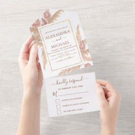 Invitación Todo En Uno Boda tropical Boho Bohemian de Pampas