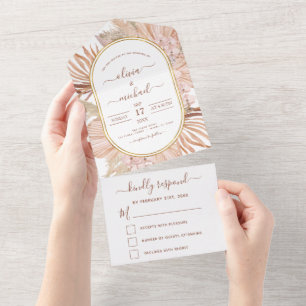 Invitación Todo En Uno Boda tropical Boho Bohemian de Pampas