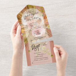 Invitación Todo En Uno Boda Tropical Boho Floral Arch Terracotta