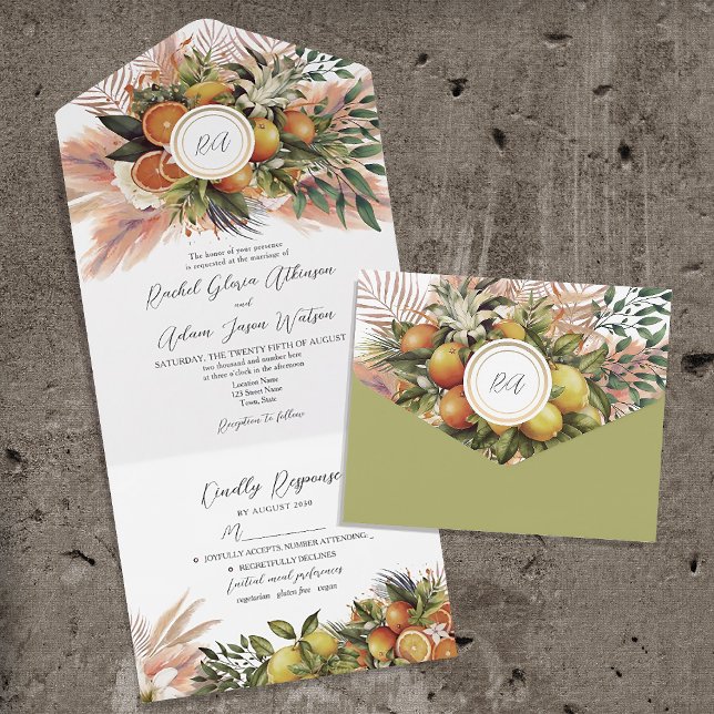Invitación Todo En Uno Boda Tropical Boho Limón Naranja (Subido por el creador)
