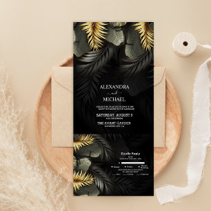 Invitación Todo En Uno Boda Tropical de Destino Negra y Dorada