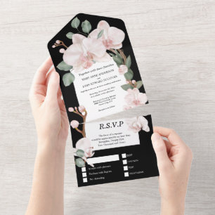 Invitación Todo En Uno Boda tropical de la vegetación de la orquídea verd