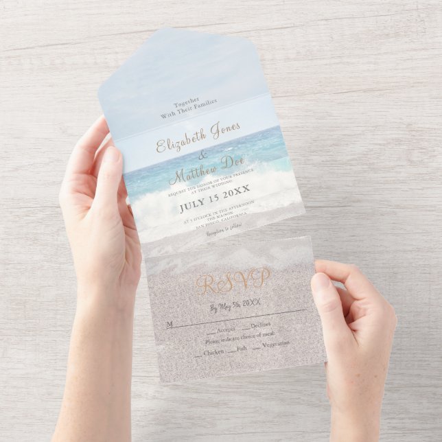 Invitación Todo En Uno Boda tropical de Ocean Waves Beach (desgarro)