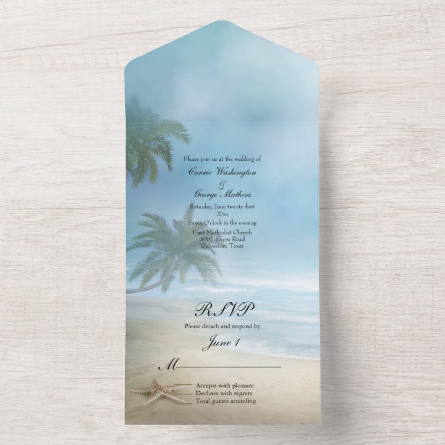 Invitación Todo En Uno Boda tropical de playa  (Interior)