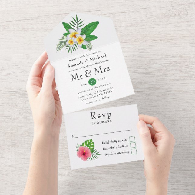 Invitación Todo En Uno Boda Tropical Exótica (desgarro)