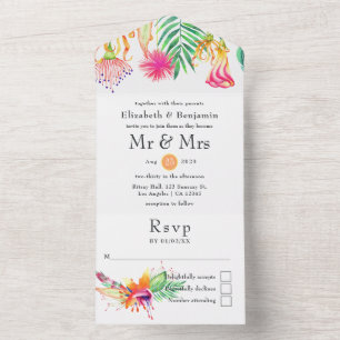 Invitación Todo En Uno Boda Tropical Floral de Verano