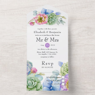 Invitación Todo En Uno Boda Tropical Floral Succulenta de Moda Todo Inclu