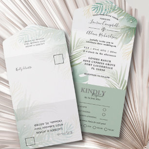 Invitación Todo En Uno Boda Tropical Palma Monstera Verde