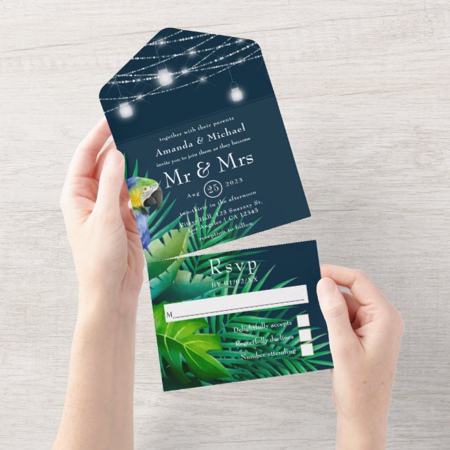 Invitación Todo En Uno Boda tropical ruso (desgarro)