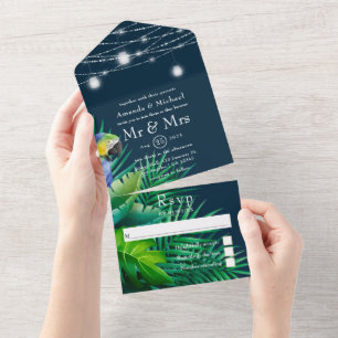 Invitación Todo En Uno Boda tropical ruso