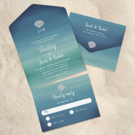 Invitación Todo En Uno Boda Tropical Seashell Boho Beach Ocean