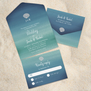 Invitación Todo En Uno Boda Tropical Seashell Boho Beach Ocean
