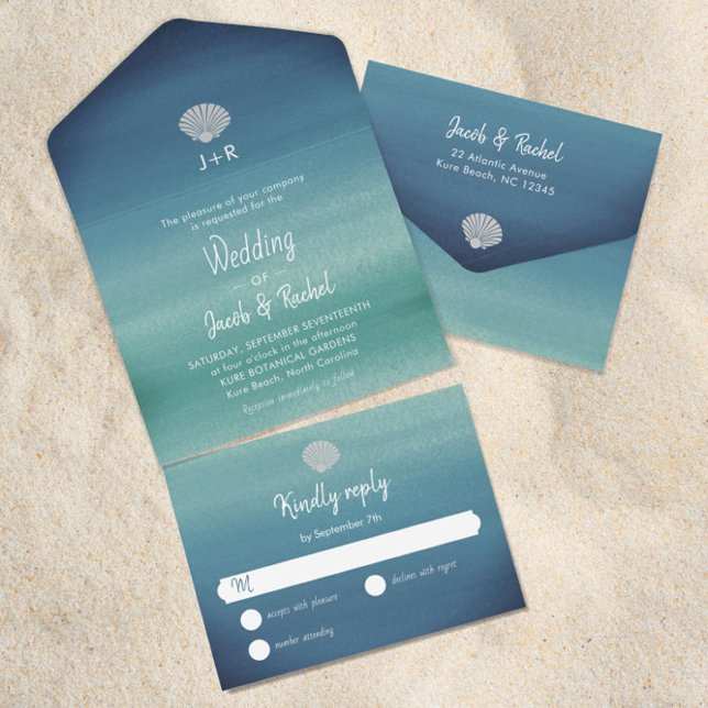 Invitación Todo En Uno Boda Tropical Seashell Boho Beach Ocean (Subido por el creador)