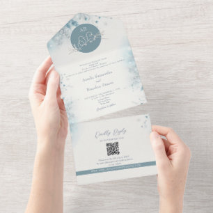 Invitación Todo En Uno Boda única de invierno azul turbulenta