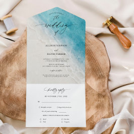Invitación Todo En Uno Boda veraniega en la playa del océano azul