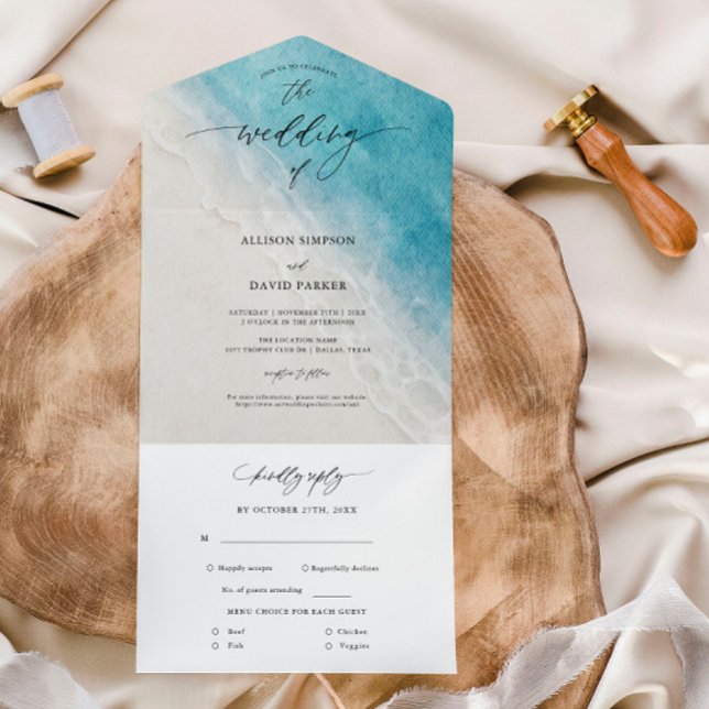 Invitación Todo En Uno Boda veraniega en la playa del océano azul (Subido por el creador)