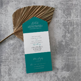 Invitación Todo En Uno Boda Verde azulado de caligrafía de estilo idílico