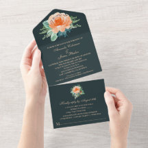 Boda Verde azulado de color de agua Peach Floral