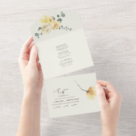 Invitación Todo En Uno Boda Verde azulado y crema sin padres
