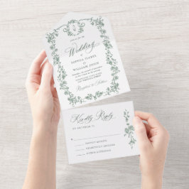Invitación Todo En Uno Boda Verde de la orquesta victoriana Grace Floral