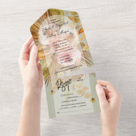 Invitación Todo En Uno Boda Verde del arca floral del Boho tropical Sage