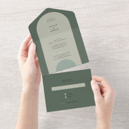 Invitación Todo En Uno Boda verde del arco geométrico moderno del Boho