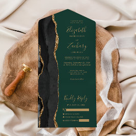 Invitación Todo En Uno Boda verde esmeralda de la moderna agencia de oro