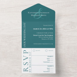 Invitación Todo En Uno Boda verde esmeralda simple moderno -