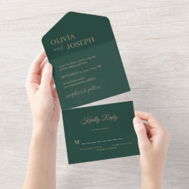 Invitación Todo En Uno Boda verde esmeralda simple y Minimalista