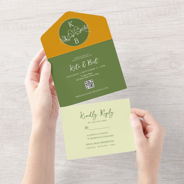 Invitación Todo En Uno Boda verde oliva (desgarro)