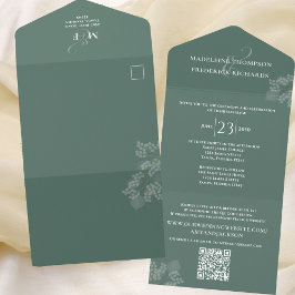 Invitación Todo En Uno Boda Verde Personalizado elegante de la vegetación