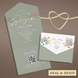 Invitación Todo En Uno Boda Verde Sage Jardín Floral 