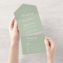 Boda Verde Sage Letra Caligráfica Elegante RSVP