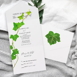 Invitación Todo En Uno Boda Vine Inglés Verde