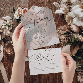 Invitación Todo En Uno Boda vintage de caligrafía clásica elegante fotogr