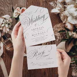 Invitación Todo En Uno Boda vintage elegante de caligrafía clásica
